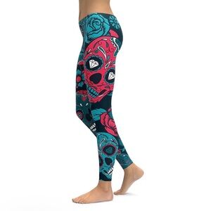 Gear Bunch Blue Sugar Skull Leggings | XL | Vibrant & Stretchy